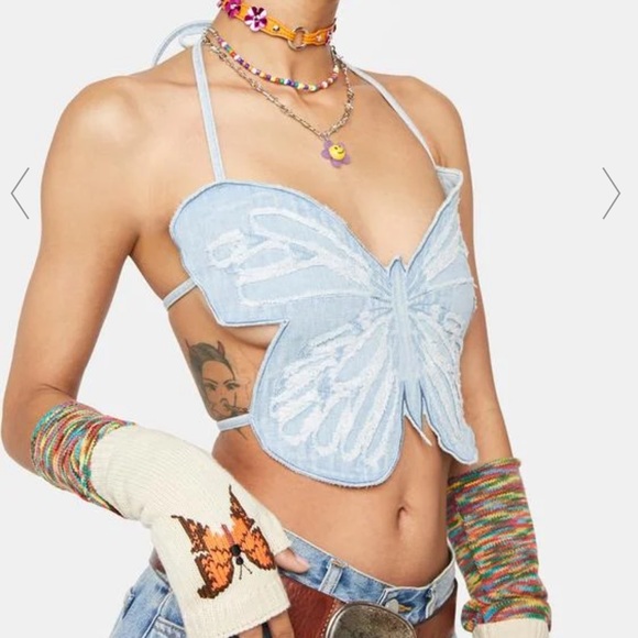 Insta Crowd Denim Crop Top - Picture 2 of 5